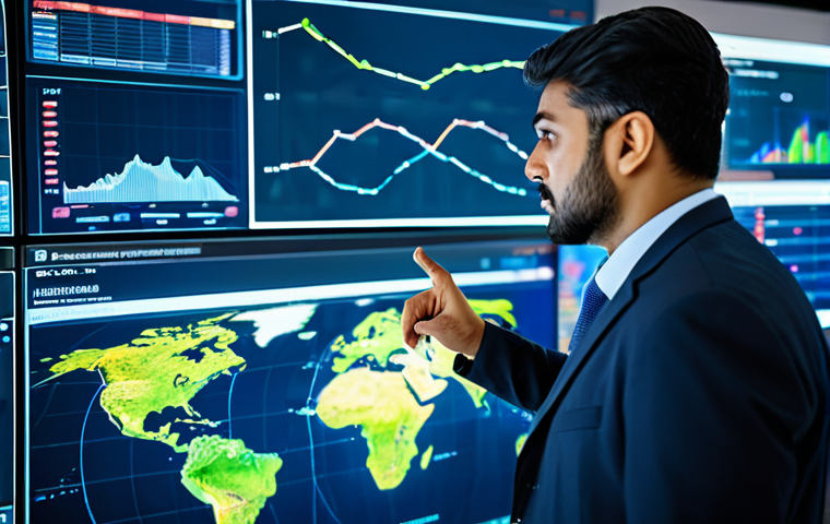 A professional male logistics manager, of Pakistani descent, in a modest business suit, standing in a modern, brightly lit global logistics control center. He is looking at a large, interactive holographic display showing real-time global shipping routes, data analytics, and AI-driven predictive insights. The background features subtle digital elements indicating advanced technology and efficient operations, with a blurred representation of global connectivity. The scene conveys innovation and a seamless, high-tech approach to international trade. safe for work, appropriate content, fully clothed, professional dress, perfect anatomy, correct proportions, natural pose, well-formed hands, proper finger count, natural body proportions, high-quality digital illustration, cinematic lighting.