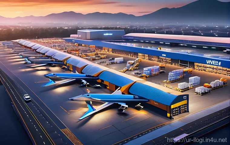 국제물류사로서 해외에서 일하기 - **Prompt 1: The Global E-commerce Hub**
    A vibrant, high-angle shot of a futuristic international...