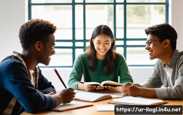 국제물류사 자격증 시험 대비 스터디 그룹 운영법 - **A Diverse and Focused Study Group:**
    "A diverse group of four young adults, dressed in contemp...
