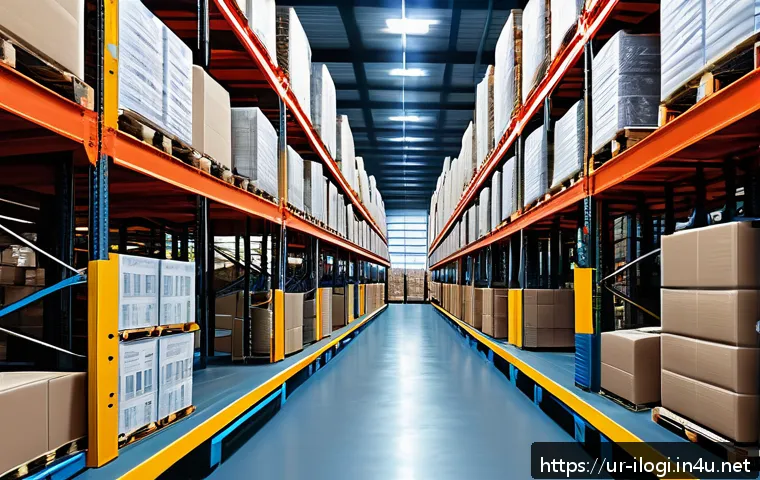 국제물류사와 로봇 자동화 기술의 융합 - A modern international warehouse scene showcasing automated robotic forklifts actively moving packag...